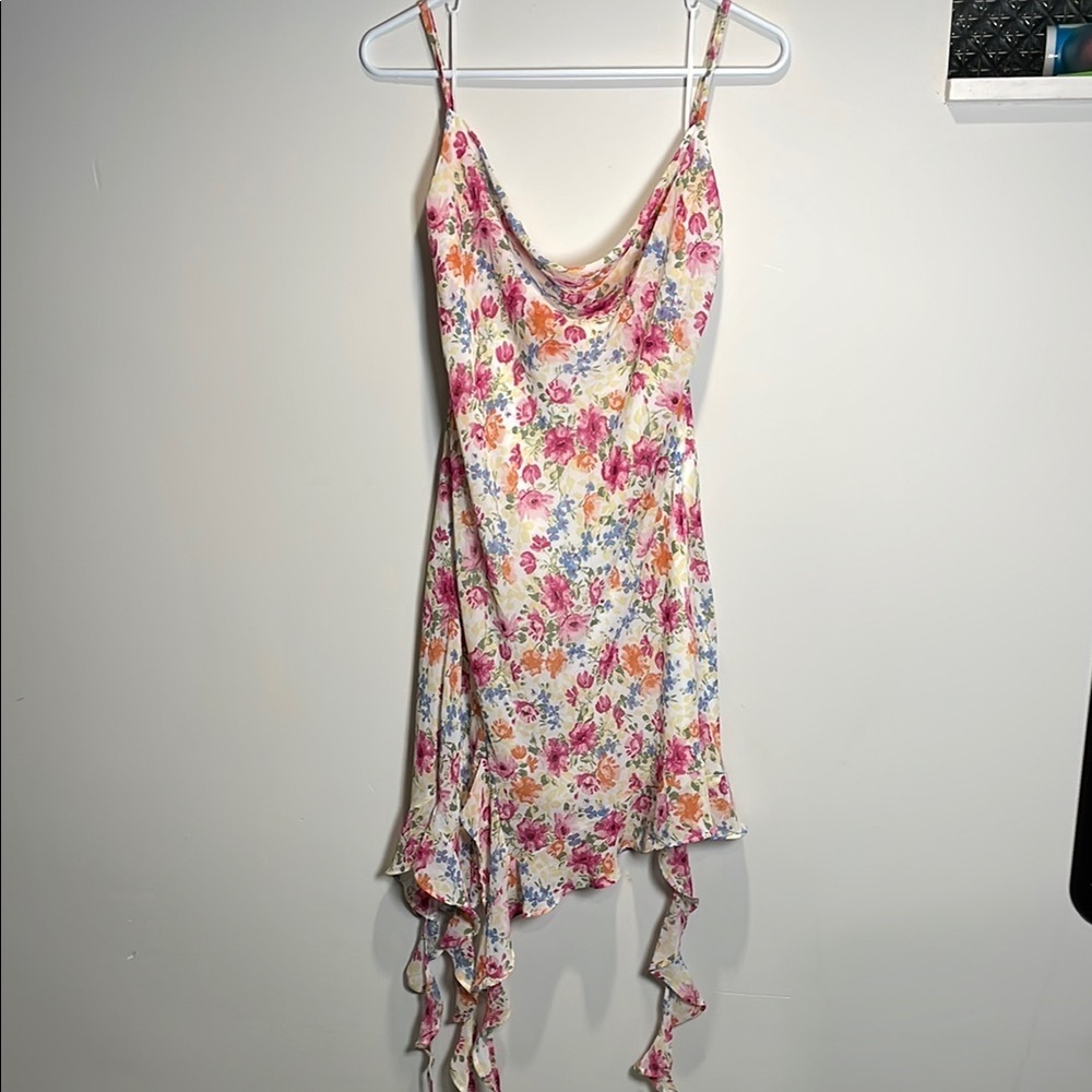Jessica Simpson Cream Floral Asymmetrical Slip Dress